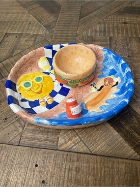Vintage Cardinal Inc. Ceramic Chip and Dip Set - 3D Hamburger & Hot Dog Platter